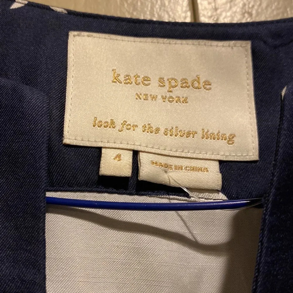 KATE SPADE Silk Dress Navy Blue White Floral 4 Silk V-Neck Lace Lining Dress - Picture 4 of 8